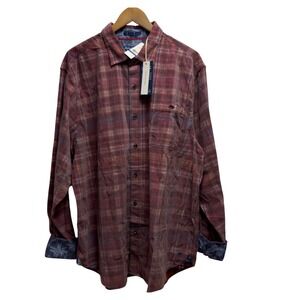 Tommy Bahama NEW Mens‎ XLT Tall Aged Claret Plaid Flip Cuff Coastline Cord Shirt